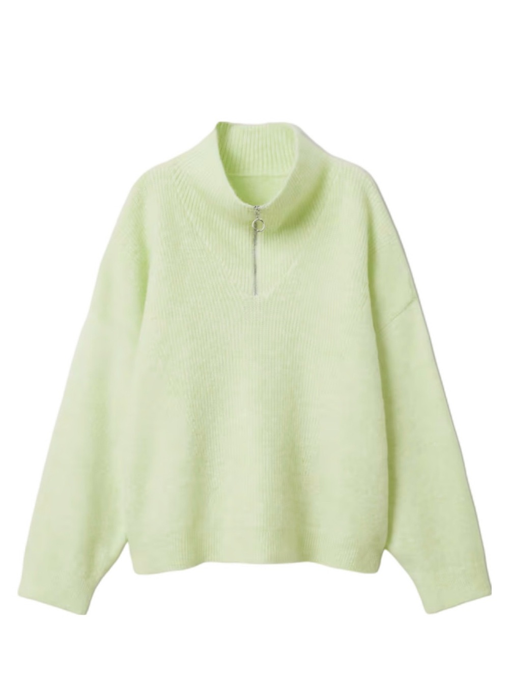 Mango Pastel Lime Half-Zip Turtleneck Sweater